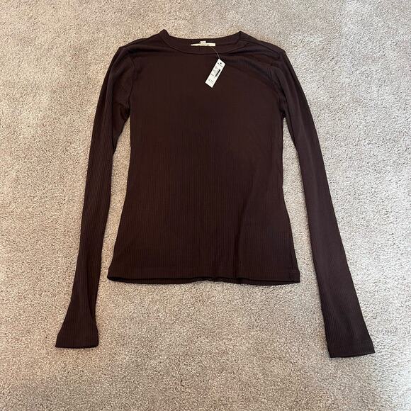 NWT Madewell Women's Brown Ribbed Basic Longsleeve Top Size XS - Picture 2 of 9